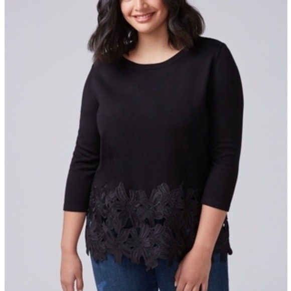 Lane Bryant Black Knit Sweater Floral Lace Cutout Hem  Sz 18/20 NWT - Picture 1 of 6